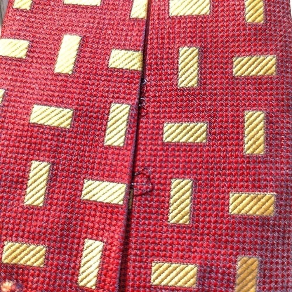 Balmain Vintage Couture Geometric Print Silk Men's Necktie in Red and Gold